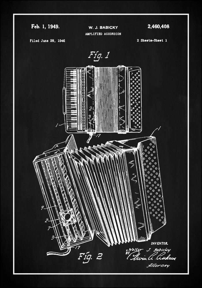 Patent Print - Amplified Accordion I - Black Poster